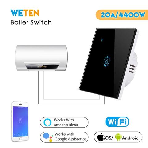 Interruptor inteligente de la caldera del calentador de agua Wifi UE Reino Unido 20A Interruptor táctil de cristal negro Ewelink APP Control de voz con Alexa Google Home ► Foto 1/6