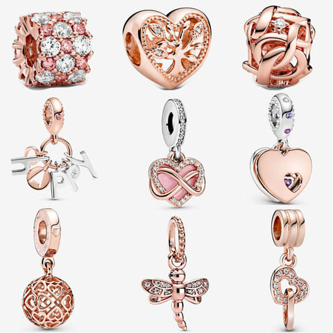 Rosa nuevo oro corazón infinito pendientes tejido bead fit pandora encantos de Plata de Ley 925 pulsera de cuentas DIY joyería de la colección 2022 ► Foto 1/6