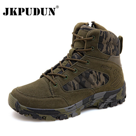 JKPUDUN-botas militares tácticas de combate para hombre, zapatos de trabajo de ante, de cuero, para caza, Trekking, Camping y montañismo, para invierno ► Foto 1/6