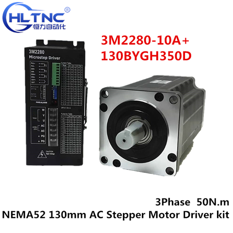 Motor paso a paso de CA NEMA52 de 3 fases, 130mm, 50nm, paso a paso, CNC, 130BYGH350D-01, 1,2 grados, 6,9a +, kits de accionamiento con controlador, 3M2280-10A ► Foto 1/2