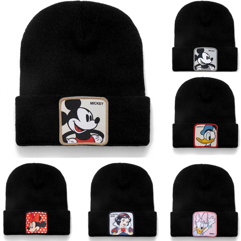 Mickey Minnie Donald sombrero de alta calidad de algodón Casual sombrero para hombres y mujeres cálido de punto de invierno sombrero de moda sólido Unisex tapa ► Foto 1/6