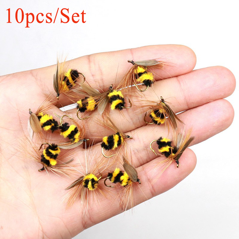 10 Uds 10 cebo de insectos artificiales atraer Bumble Bee Fly trucha Señuelos de Pesca artificiales Bionic abeja pesca mosca de cebo ► Foto 1/5