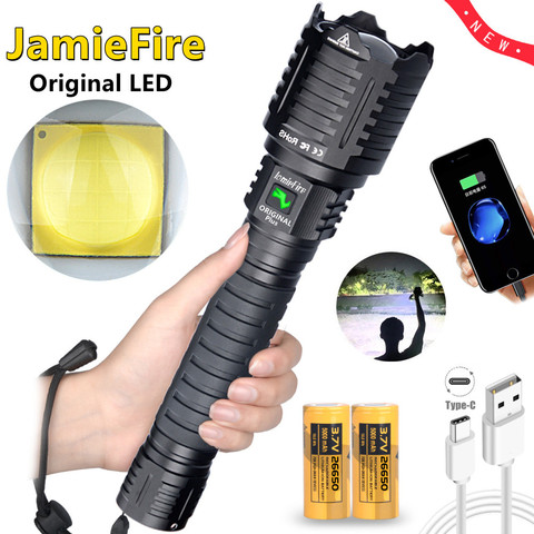 JamieFire-linterna LED potente, luz Flash más brillante con zoom 26650, recargable vía USB, linterna táctica de caza ► Foto 1/6