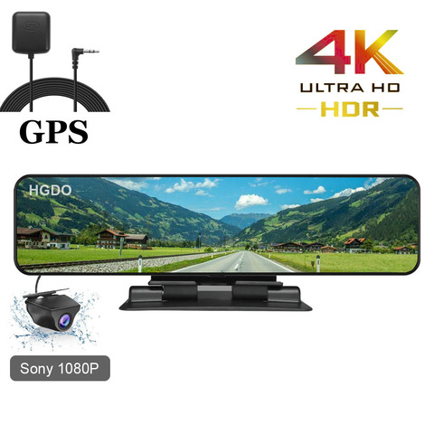 HGDO 12 ''4K 3840 × 2160 coche DVR GPS pista grabadora de Video Sony IMX415 cámara para espejo retrovisor 1080P Cámara del tablero de Secretario ► Foto 1/6