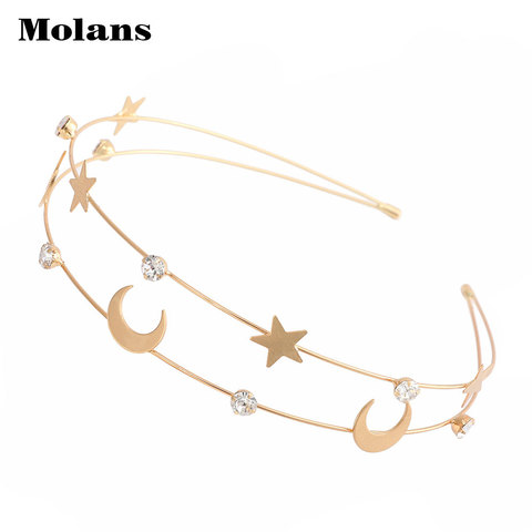 MOLANS-Diadema de cristal para mujer, bandana doble de mariposa, Luna, estrella, con incrustaciones de diamantes de imitación, accesorios para el cabello ► Foto 1/6