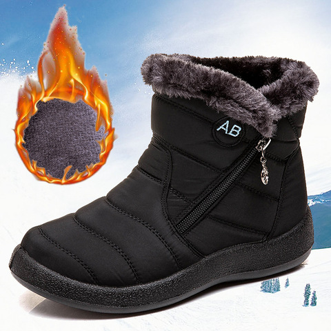 Botas de nieve cálidas para mujer, botines de piel impermeables acolchados, calzado de invierno ► Foto 1/6