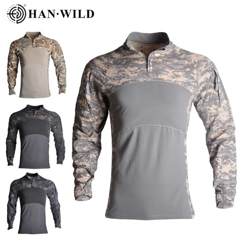 Camisa de combate de algodón para hombre, uniforme militar, camiseta de  camuflaje de manga larga