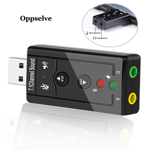 Oppselve-Adaptador de tarjeta de sonido USB 7,1 externo, Audio 3D, USB a 3,5mm, micrófono, altavoz, interfaz de auriculares para portátil, PC, Mac, Win ► Foto 1/6