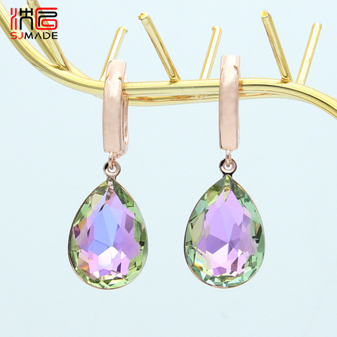 SJMADE-pendientes colgantes de cristal con forma de gota de agua para mujer, joyería de lujo, color oro rosa 585, moda coreana ► Foto 1/6