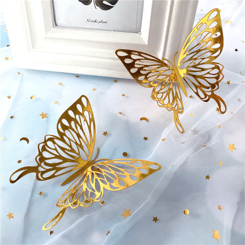 12 Uds 3D pegatinas de pared de hueco de oro rosa/oro/plata de la pared de la mariposa pegatinas DIY arte casa decoración de pared calcomanías decoración de la boda ► Foto 1/6