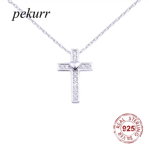 Pekurr-Collar de plata de ley 925 con circonita en forma de corazón, colgante de Cruz de templario, cadena larga, joyería ► Foto 1/6