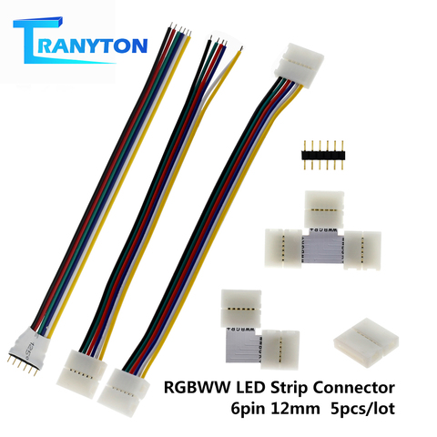 Conector para tira de LED, 6 pines, 12mm, para tira de LED RGBWW, Conector de soldadura gratis, 5 unids/lote, Forma L/T ► Foto 1/6