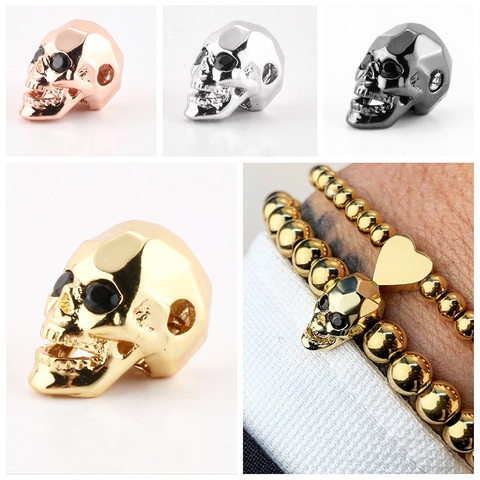 Cuentas de calavera para la fabricación de joyas, Micro pavé de cobre CZ, abalorios de bordado, accesorios de oro, espaciador de pulsera diy, cuentas góticas ► Foto 1/6