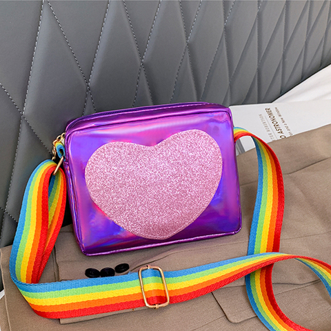 Rainbow Love-Mini monedero para niñas pequeñas, pequeño bolso de hombro cuadrado para niños, de cuero PU, cruzado ► Foto 1/6