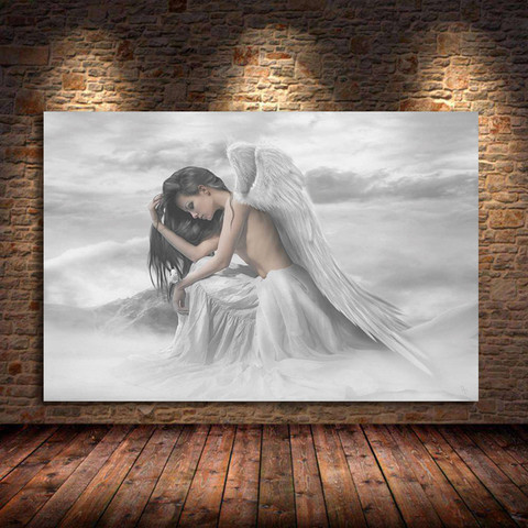 Póster decorativo de bailarina en blanco y negro para decoración del hogar, pintura al óleo en lienzo de Ángel y Chica, imagen artística de pared Simple, sin marco ► Foto 1/6