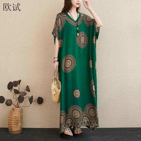 De talla grande Polka Dot vestido de verano verde Maxi vestidos de las señoras para las mujeres 4XL 5XL 6XL 7XL Vestido largo de algodón Mujer vestido de gran tamaño 2022 ► Foto 1/6