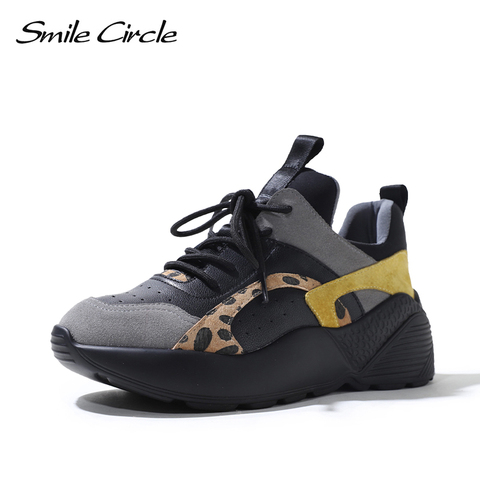 Smile Circle-zapatillas de deporte de plataforma plana para mujer, zapatos de ante de cuero, informales, transpirables, de fondo grueso ► Foto 1/6