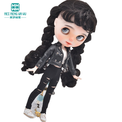 Chaqueta nuevas de cuero de moda, pantalones con diseño rasgado se adapta a muñeca Blyth Azone OB23 OB24 accesorios para muñecas ► Foto 1/6