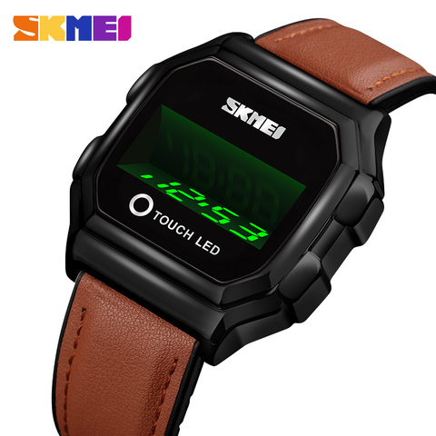 De moda reloj LED creativo táctil Digital relojes para hombre marca SKMEI cuero Acero inoxidable deporte relogio masculino ► Foto 1/6