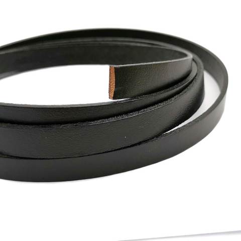 Aaazee-tira de cuero genuino para pulsera, plano de 10mm de ancho banda de cuero, 1 yarda, 10mm x 2mm, con revestimiento negro ► Foto 1/3