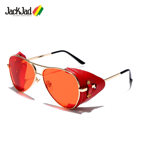 JackJad-gafas De Sol De Estilo Vintage SteamPunk, lentes De Sol De estilo aviador De cuero con protección lateral, diseño De marca, 2022 ► Foto 1/6