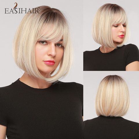 EASIHAIR-pelucas de cabello Natural Bob, Rubio claro, liso, ondulado, sintético, resistente al calor, Cosplay, de uso diario ► Foto 1/6