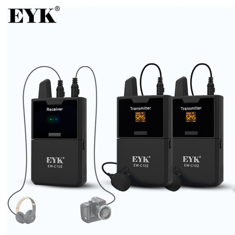 EYK EW-C102, micrófono de cámara, micrófono de solapa inalámbrico UHF con función de monitoreo de audio, utilizado para grabación de transmisión web con cámara DSLR DV de teléfono ► Foto 1/6
