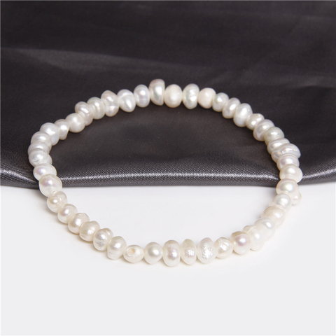 Pulsera de perlas blancas de agua dulce Natural para mujer, 5-5,5mm, perlas auténticas barrocas elásticas, brazaletes de cuentas, cadena para mujer, regalos de joyería delicada ► Foto 1/6