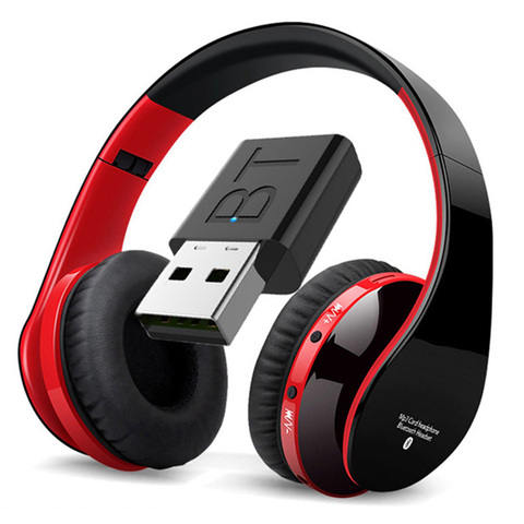 Auriculares con Bluetooth para juegos, adaptador inalámbrico para TV, tarjeta SD, soporte FM, estéreo de graves para PC con micrófono ► Foto 1/6