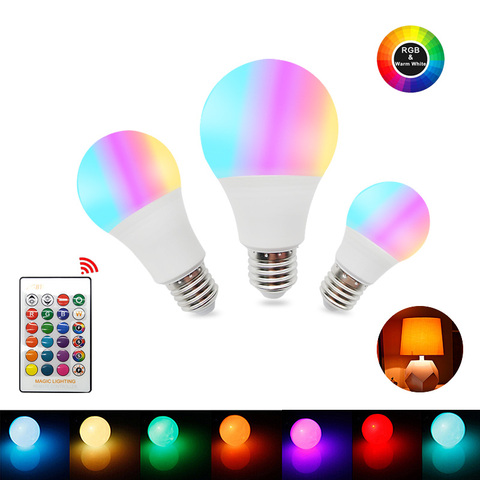 Bombillas de luz led RGB, con control remoto IR y modo de memoria, lámpara RGB cambiable, 110 V, 220 V, potencia de 5W, 10 W, 15W, colorida RGBW ► Foto 1/6