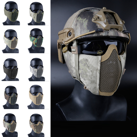 Máscara de malla de Metal de media cara táctica máscara de protección de caza protección de oreja Airsoft media máscara de cara ► Foto 1/6
