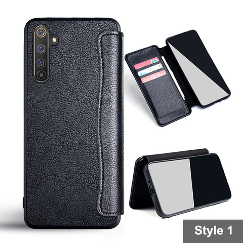 Para Oppo Realme 6 pro 5s 5i 6s 6i 7x7 pro de alta calidad de cuero de la PU No imanes flip cover para verdadero yo 5 5 5 6 6 7x7 pro 6s 6i caso ► Foto 1/6