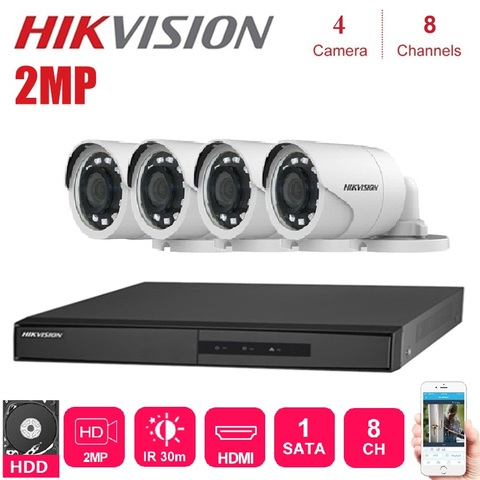 Hikvision-cámara de visión nocturna 4 en 1 para exteriores, kit de sistema de seguridad CCTV, DVR, 8 canales, 2MP, HD, 4 Uds. ► Foto 1/5