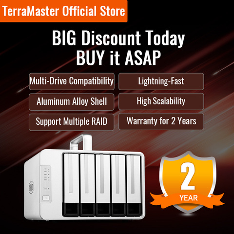 TERRAMASTER-caja de disco duro externo D5 Thunderbolt 3, Grado Profesional, 5 puertos, almacenamiento RAID (sin disco) ► Foto 1/6
