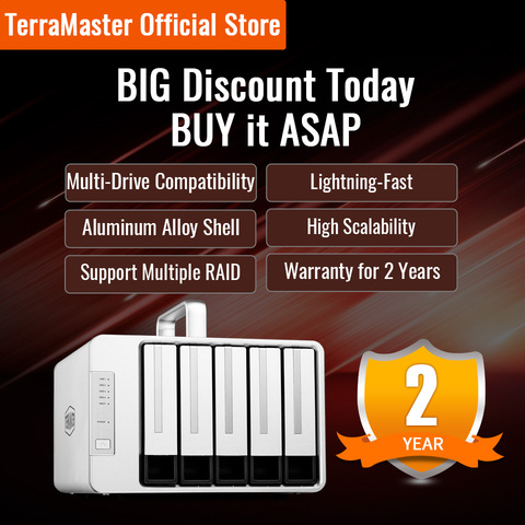 TERRAMASTER-caja de disco duro externo D5 Thunderbolt 3, Grado Profesional, 5 puertos, almacenamiento RAID (sin disco) ► Foto 1/6