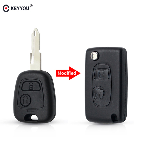 KEYYOU nuevo estilo modificado plegable Shell remoto Clave 2 botones para Peugeot 106, 206, 306, 406 Citroen C2 C3 Xsara Picasso clave ► Foto 1/6