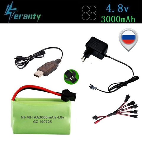 4,8 v 3000mAh batería de NiMH batería recargable de 4,8 v AA Ni-MH batería + cargador de 4,8 v para Rc de coches juguetes barcos tanques Robots parte ► Foto 1/6