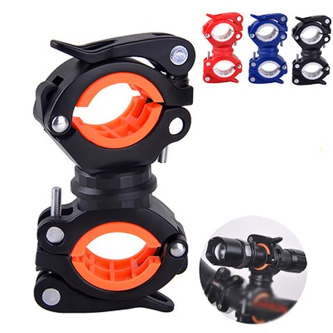 Giratorio soporte de luz para bicicleta Universal MTB bicicleta de carretera linterna Clip de montaje doble titular LED frontal de la lámpara de la cabeza de montaje en cuatro colores ► Foto 1/5