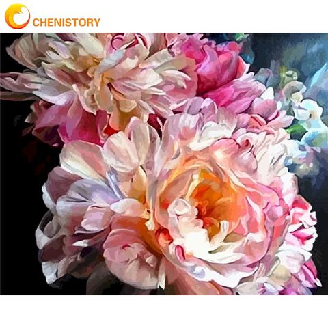 CHENISTORY-pintura al óleo por números de 50x65cm para adultos, pintura de flores rosa pintada a mano, foto por número, regalo artesanal, decoración del hogar ► Foto 1/6