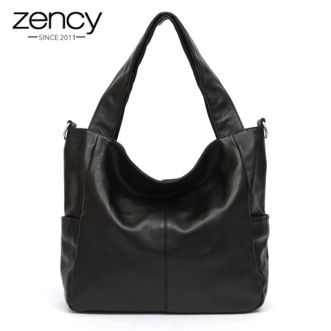 Zency-Bolso de hombro de cuero Natural 100% para mujer, bolsa de hombro femenina, color negro, clásico, hobo de mano, informal, para compras, cruzado, café ► Foto 1/6