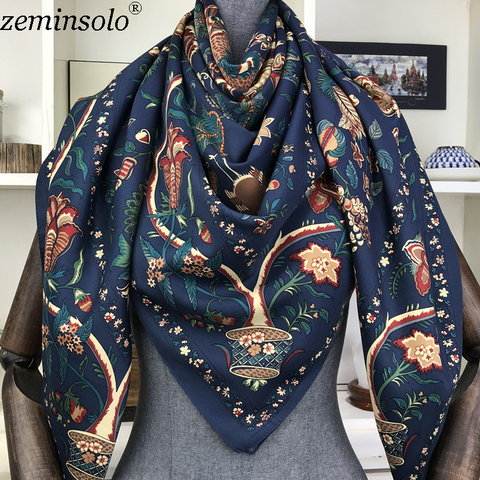 Bufanda de 100% de marca de lujo para Sarga de seda, pañuelo cuadrado de 130x130cm, pañuelo estampado, chal de cuello para mujer, Hijab Echarpe ► Foto 1/6