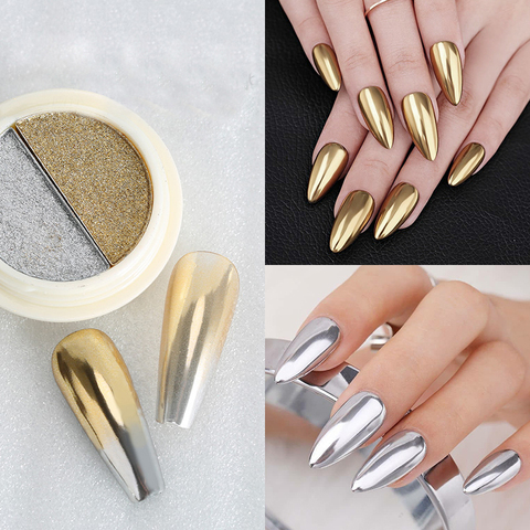 1 caja espejo de doble Color, uñas con purpurina en polvo Color metálico oro plata sólido polvo de uñas pigmento polvo DIY Nail Art decoraciones ► Foto 1/6