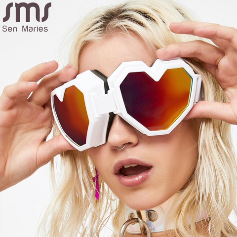 Gafas De Sol con forma De corazón para mujer, anteojos De Sol femeninos De una pieza con gradiente De tamaño grande, marca De lentes De diseñador ► Foto 1/1