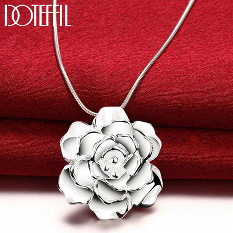 Dotefiil-collar con colgante de plata de ley 925 para mujer, cadena de serpiente de 18 pulgadas, flor, para fiesta de boda, joyería ► Foto 1/6