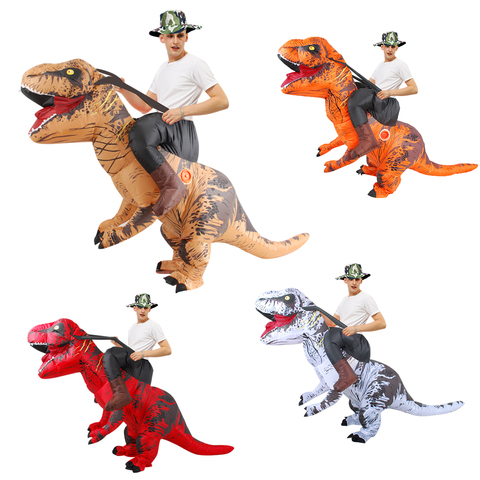 Lujo mascota dinosaurio inflable traje de hombre adulto mujer montar en trajes de Dino vestido disfraz de Halloween Navidad T-rex traje ► Foto 1/5