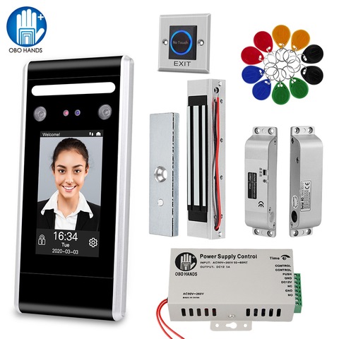 Sistema de Control de Acceso Facial WiFi biométrico, con hora DE ASISTENCIA dinámica RFID + DC12V NC/sin cerradura de puerta + interruptor infrarrojo con Software ► Foto 1/6