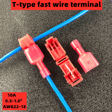 Bloques de terminales en forma de T 20 piezas, abrazaderas de conexión de cable y cable, Enchufes rápidos y sin pelar, conectores de cable para el hogar, Color Rojo ► Foto 1/6