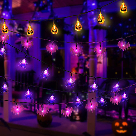 Guirnalda de luces LED con batería para decoración de Halloween, 10/20 luces LED con forma de calabaza, murciélago, Calavera, para interior y exterior, fiesta de Halloween ► Foto 1/6