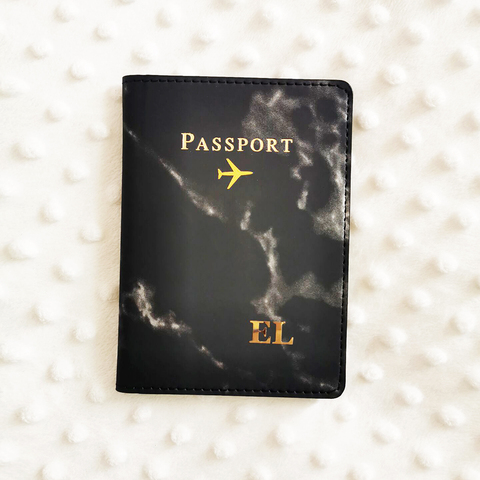 Funda de pasaporte de mármol con nombre personalizado para mujer, cubierta de cuero PU personalizada para pasaporte con nombre ► Foto 1/6