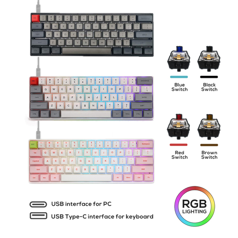 Teclado mecánico SK61 GK61 PBT, tapa de tecla con cable USB Gateron, interruptor óptico, eje RGB retroiluminado, para juegos, PC de escritorio, ordenador portátil ► Foto 1/6